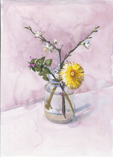 spring flowers in a glass jar thumb