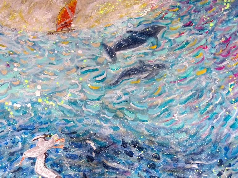 Original Abstract Seascape Painting by Evelyne Herbin