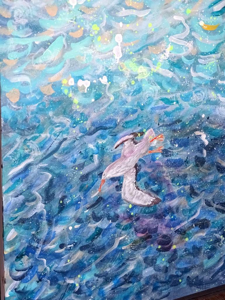 Original Abstract Seascape Painting by Evelyne Herbin