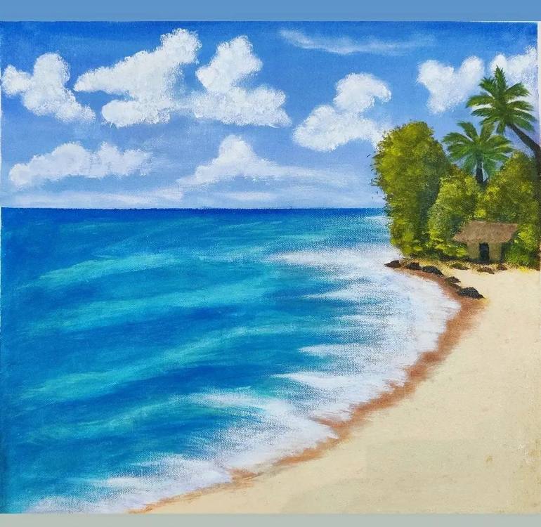 Sea View Painting | Acrylic Painting good | Handpainted Acrylic Painting | Acrylic on Canvas | Framed Paintings Art | Hanpainted Art