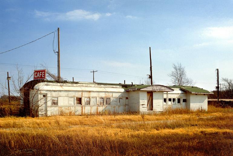 Railroad Car Cafe, profile view, Quapaw Oklahoma, Route 66, 1980