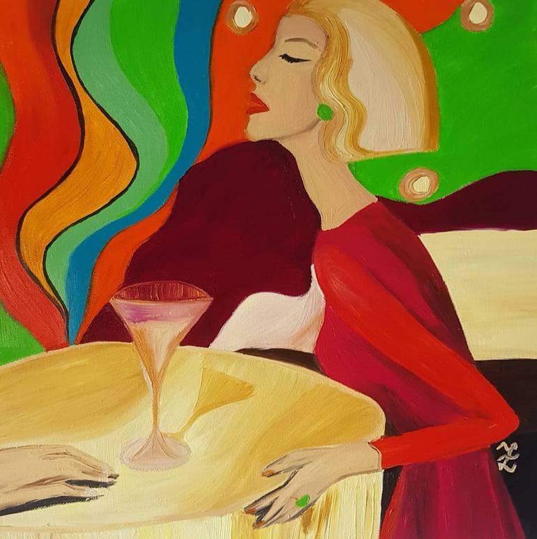 Woman with drink Painting by Zuzana Bolech 