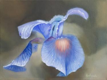 "IRIS FLOWER AFTER RAIN # 3", Oil on canvas, Modern Original Art For Sale, 2021 thumb