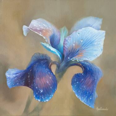 "Iris Flower After Rain #4," classic hyper-realistic painting, original artwork, 2021, oil/canvas thumb