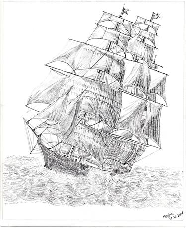 Original Fine Art Sailboat Drawings by Kedar Shende
