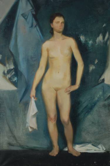 Nude on a blue background thumb