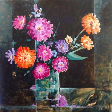 Original Cubism Floral Paintings by Micheal Jones