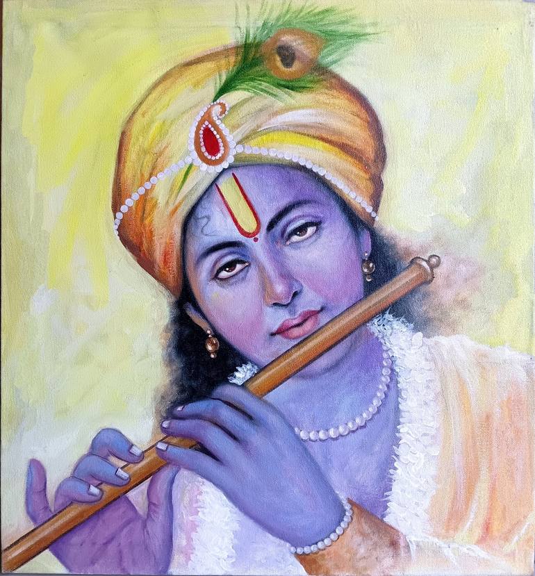 lord krishna with flute paintings