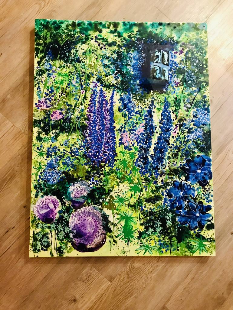 Original Impressionism Garden Painting by Sally Oasis 