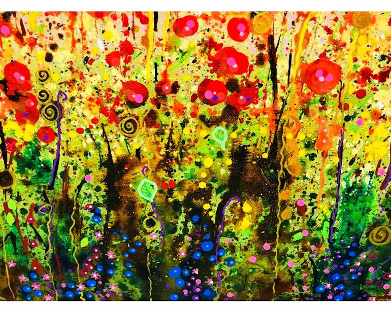 Original Abstract Floral Painting by Sally Oasis 