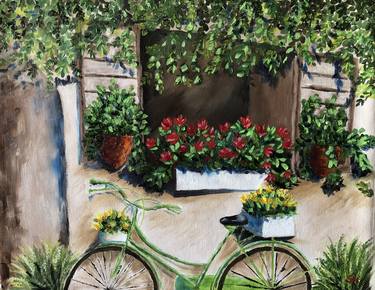 Original Fine Art Bicycle Painting by Sailaja Kalavagunta
