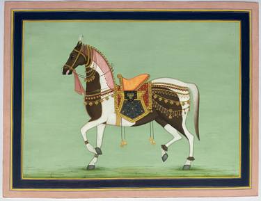 Indian miniature horse painting, Mughal period horse painting thumb
