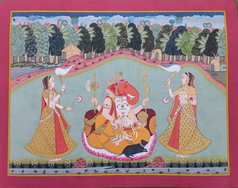 Lord Ganesha With Riddhi Siddhi Holy Painting In Large Size 24*18 ...