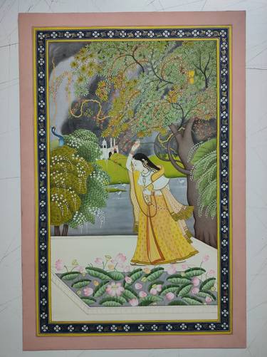 Indian miniature kangra pahari painting, women in love thumb