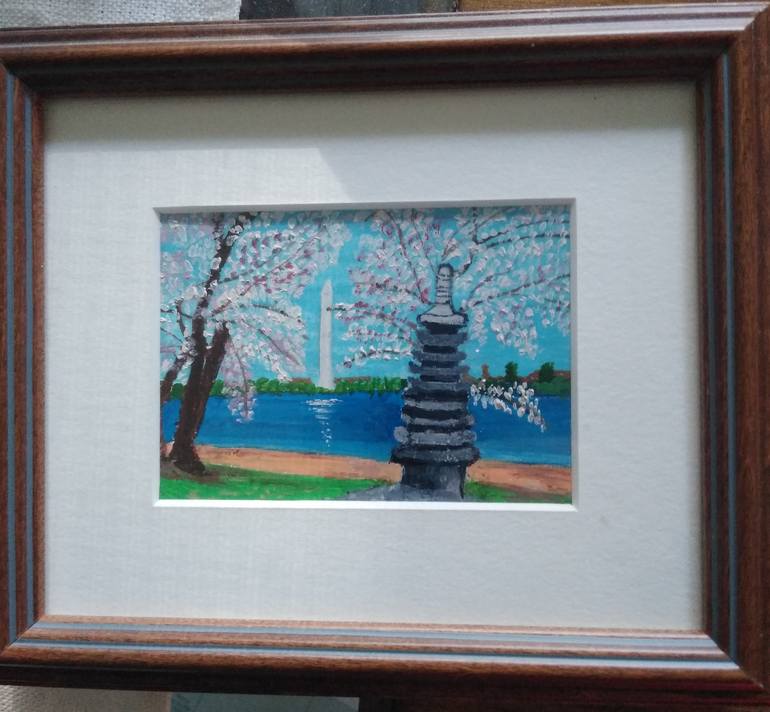 Original Architecture Painting by Hema Padmanabhan | Contemporary Art on Other | Washington monument and the pagoda