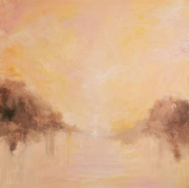 Grand rising - Large peach fuzz color abstract landscape painting thumb