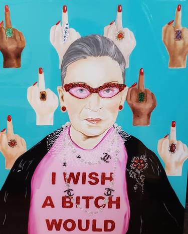 " I Wish A Bitch Would " RBG With Middle Finger Background thumb