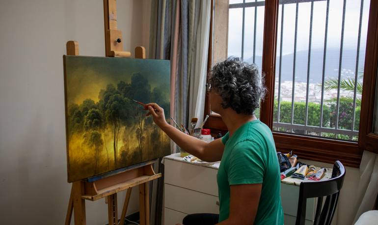Original Surrealism Landscape Painting by Alberto Hernandez Reyes