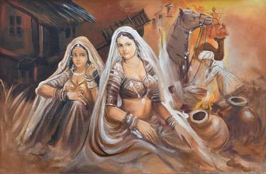 Original Expressionism Rural life Paintings by Vijay bhagatwala