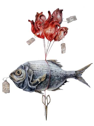 Original Surrealism Fish Paintings by Inga SiDe