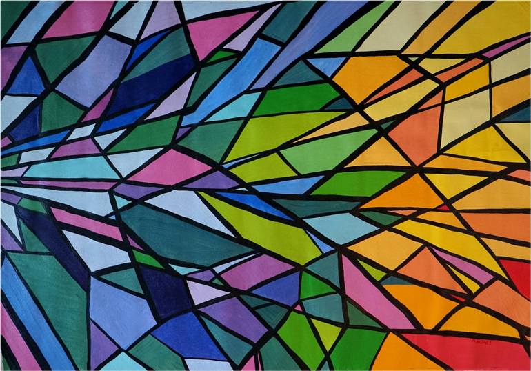 Multicolored Prism Fragments Painting by Anjali Lall Roy Saatchi Art