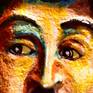 This pop art style painting is sculpted with dehydrated paper mache and painted with acrylics on a wooden support.
What I wanted was to take the famous Charles Chaplin to a painting where his peculiar way of being stands out.