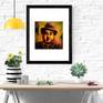 This pop art style painting is sculpted with dehydrated paper mache and painted with acrylics on a wooden support.
What I wanted was to take the famous Charles Chaplin to a painting where his peculiar way of being stands out.
