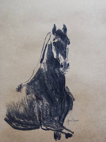 Original Expressionism Horse Drawings by Astrid Chevallier