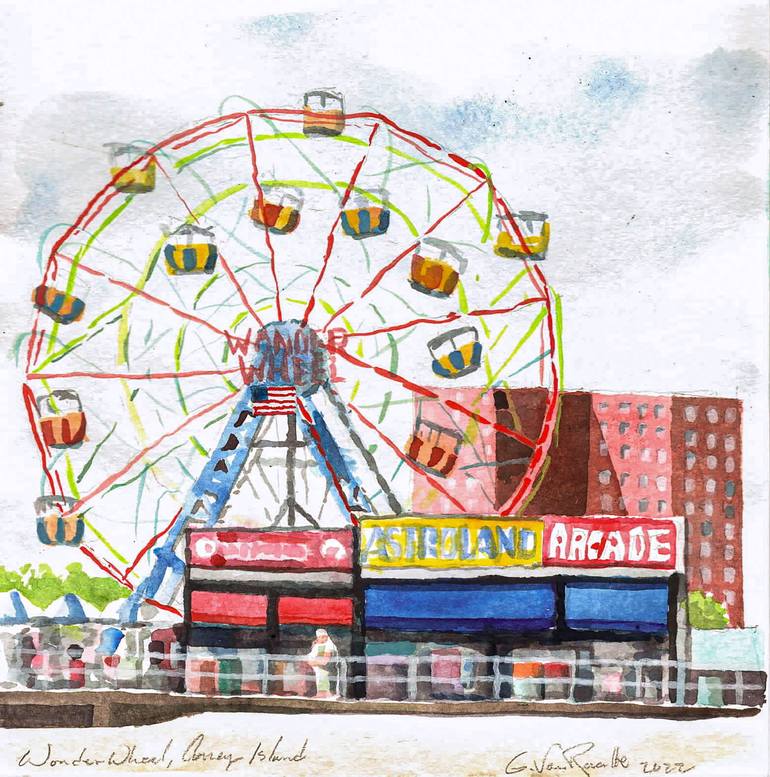Wonder Wheel, Coney Island Drawing by Gregory Van Raalte | Saatchi Art