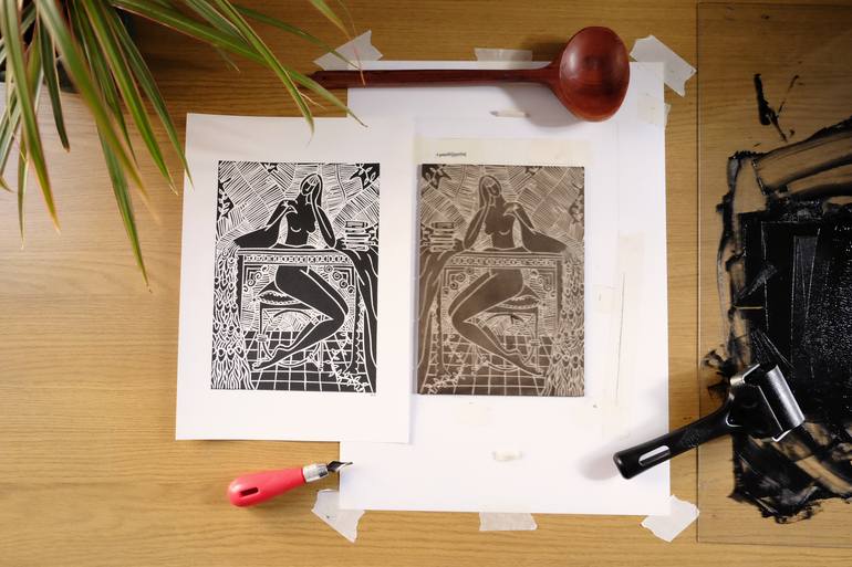 Original Illustration Nature Printmaking by Marija Reikalas