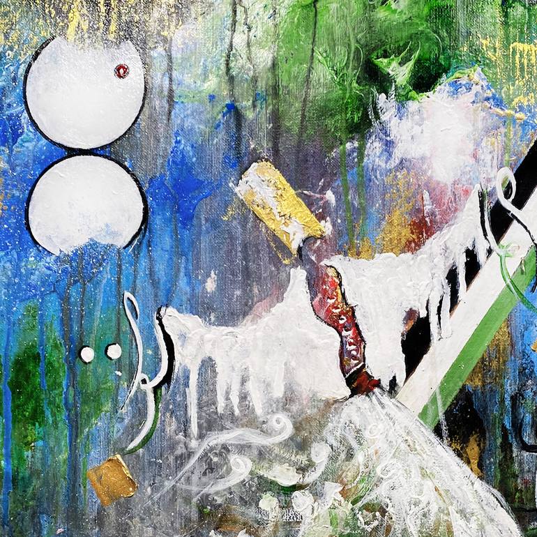 Original Art Deco Abstract Painting by Qazi Shaharyar  Akhter