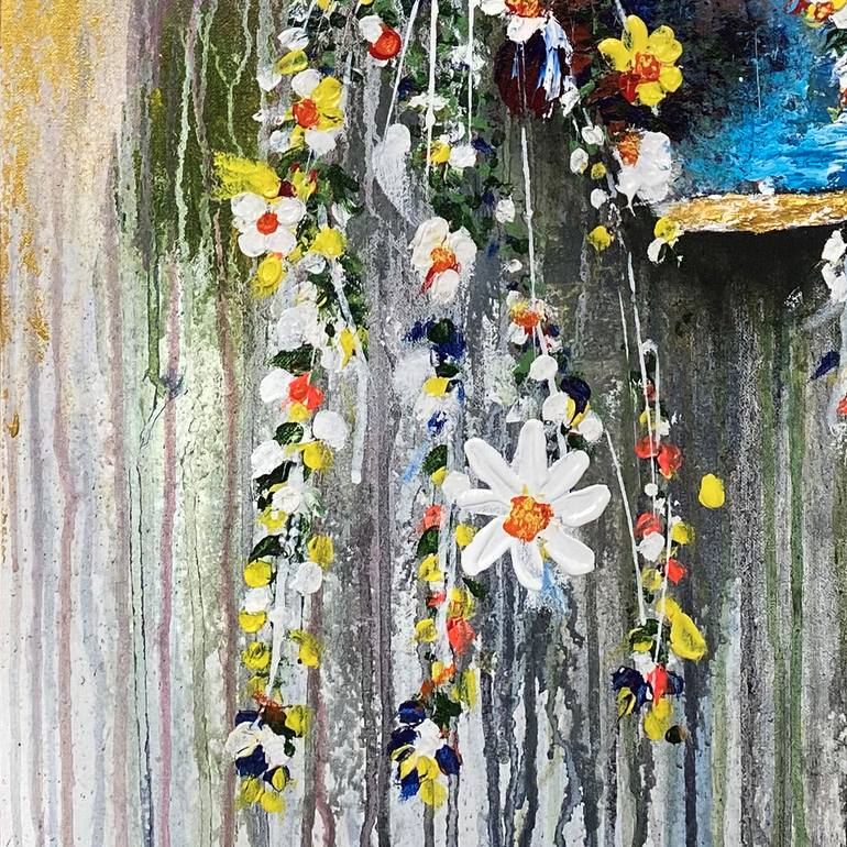 Original Abstract Floral Painting by Qazi Shaharyar  Akhter