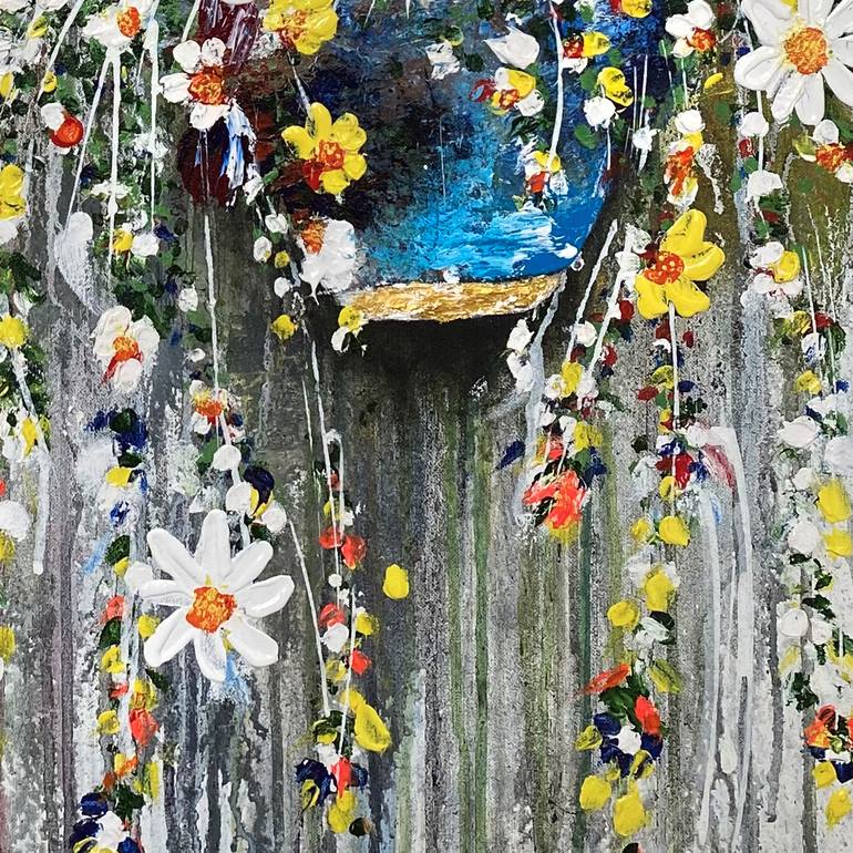 Original Abstract Floral Painting by Qazi Shaharyar  Akhter
