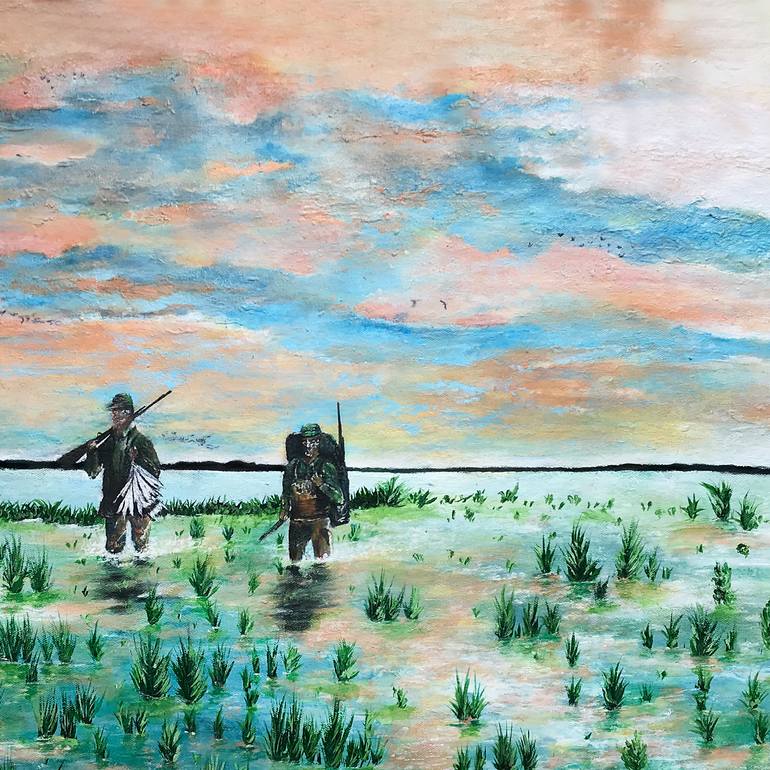 Original Art Deco Landscape Painting by Qazi Shaharyar  Akhter