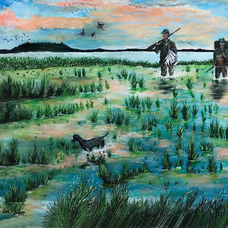 Original Art Deco Landscape Painting by Qazi Shaharyar  Akhter