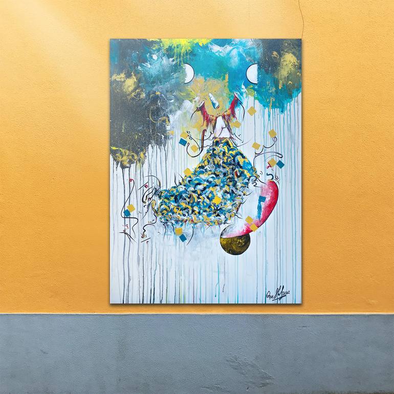 Original Abstract Calligraphy Painting by Qazi Shaharyar  Akhter