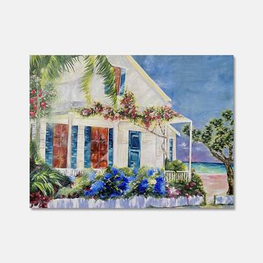 Large Painting On Canvas Original Carribean Beach Artwork ,Surreal Landscape ,Wall Art Windy Painting, Original Acrylic Landscape Painting thumb