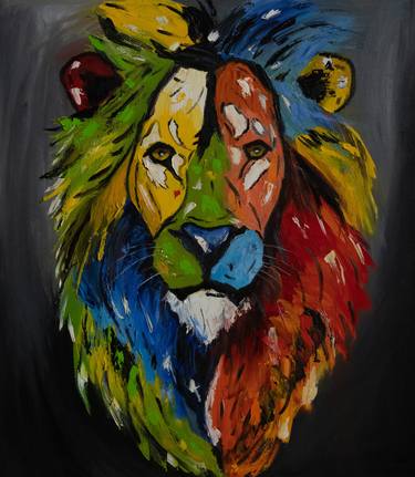 The lion colourful pop art animals oil painting on a canvas thumb