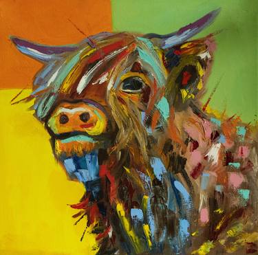 Highland cow colourful animals art oil painting thumb