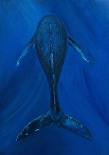 Whale animals. fish oil painting blue thumb