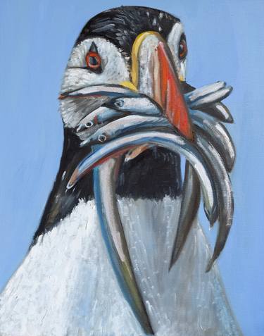 PUFFIN COLOURFUL ANIMAL WILD LIFE PAINTING thumb