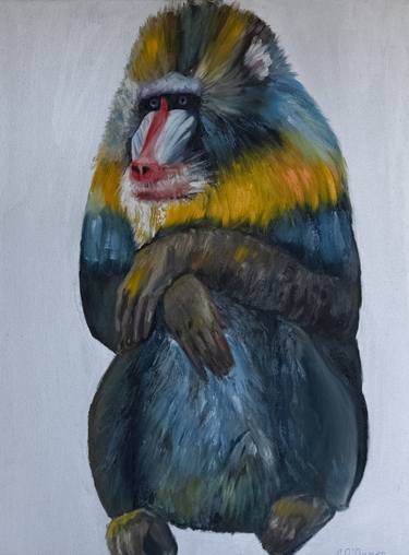 Mandrill monkey wild colourful animals art thumb