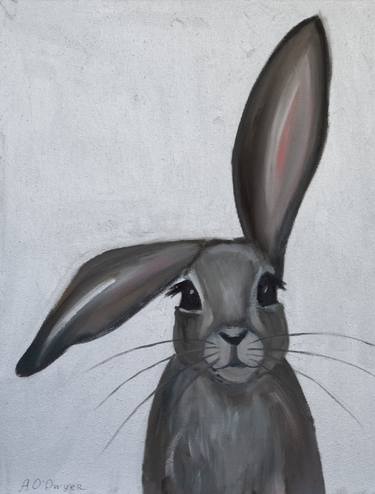 Silver Rabbit animal cute oil painting thumb