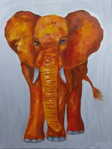 The Orange Elephant painting animals art thumb