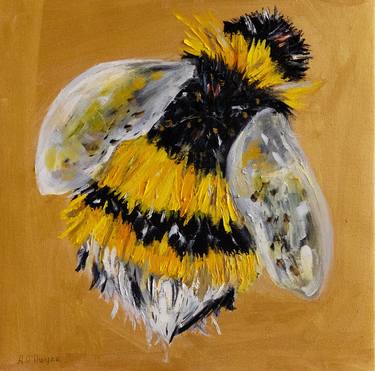 Bee animal art yellow on a gold background thumb