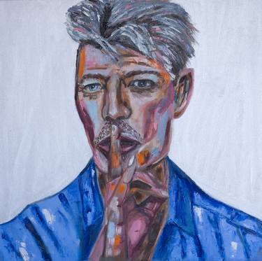 David Bowie pop art contemporary portrait on a silver background thumb