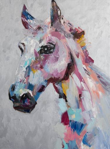 White horse abstract portrait animal art thumb