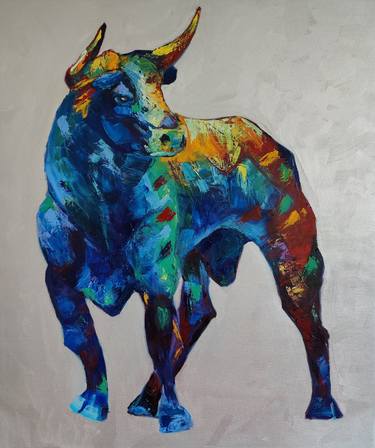 Bull wildlife animal colourful pop art painting thumb