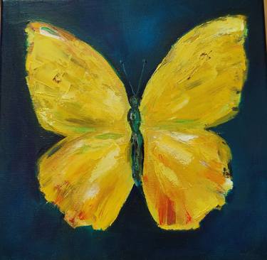 Yellow butterfly animal wildlife oil painting thumb