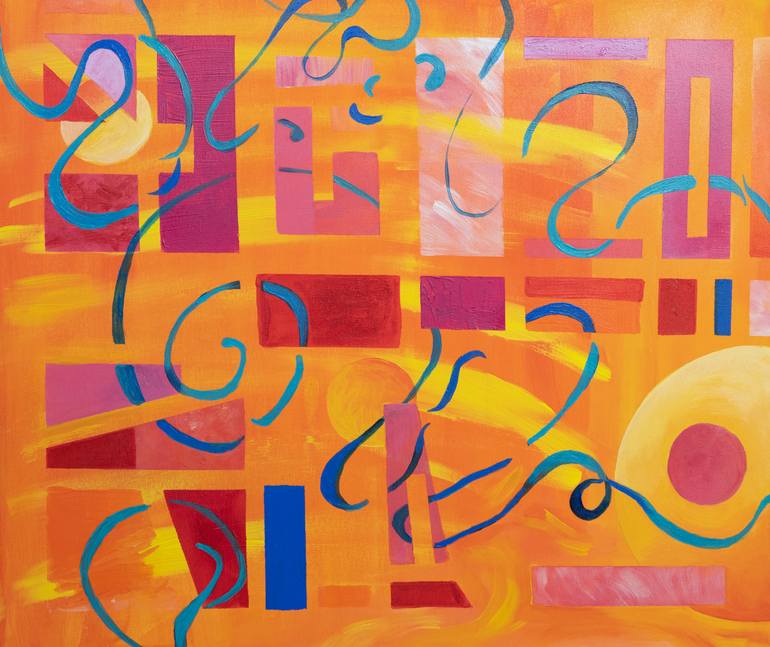 Abstract orange art with details Original Painting by alina odwyer